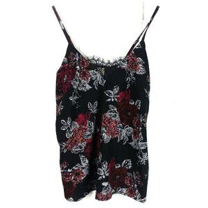 Japna Lounge Floral Crop Top Camisole Sz M Black Red Adjustable Spaghetti Straps